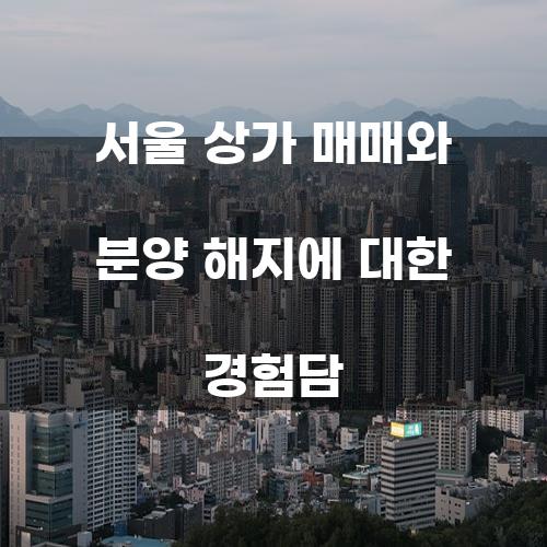 서울 상가 매매와 분양 해지에 대한 경험담
