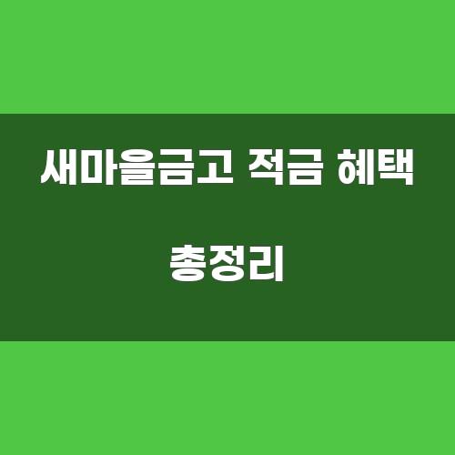 새마을금고 적금 혜택 총정리
