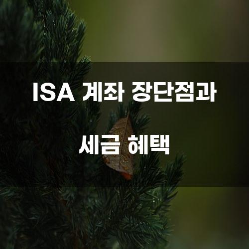 ISA 계좌 장단점과 세금 혜택