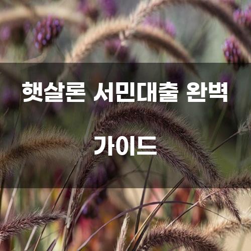 햇살론 서민대출 완벽 가이드